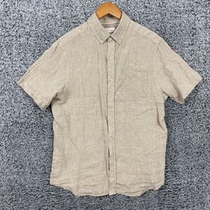 Porter & Ash Shirt Mens Large Beige 100% Linen Short Sleeve Button Down Casual